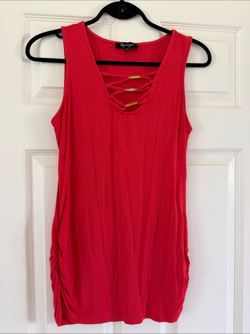 Bright Red Sleeveless Tank with Ladder Accent